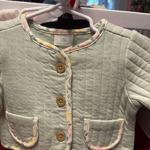 Cloud Island Kids Quilted Jacket - Light Green with Floral Trim